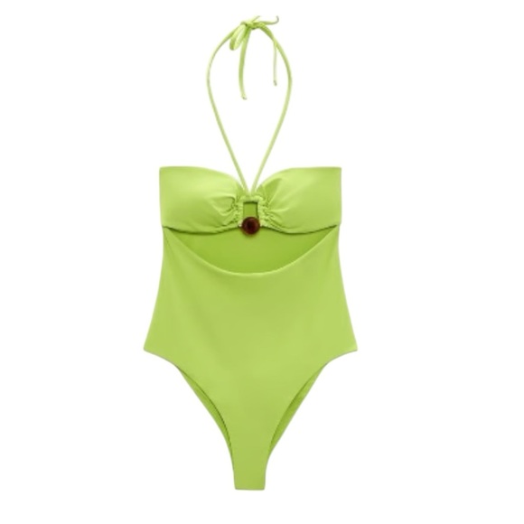 Zara- NWT Lime Green Cutout One Piece Swimsuit - Picture 1 of 7